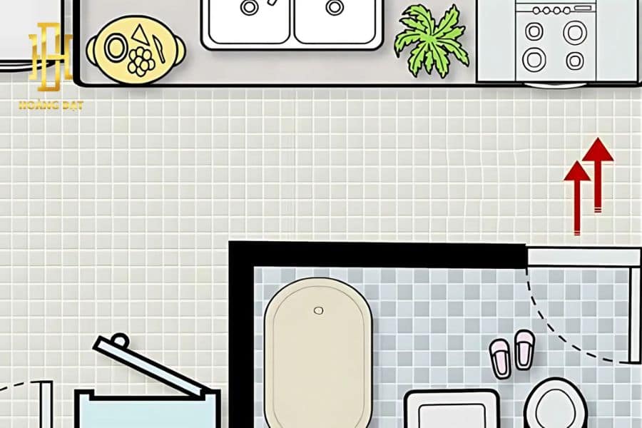 Tìm hiểu chi tiết cách bố trí bếp trong chung cư gia chủ cần biết 7 Tuyệt đối không đặt bếp đối diện nhà vệ sinh