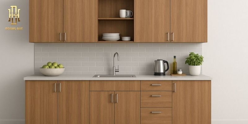 Những mẫu tủ bếp nhựa đẹp cho không gian sống 2025 7 Tủ bếp phủ Laminate chống trầy