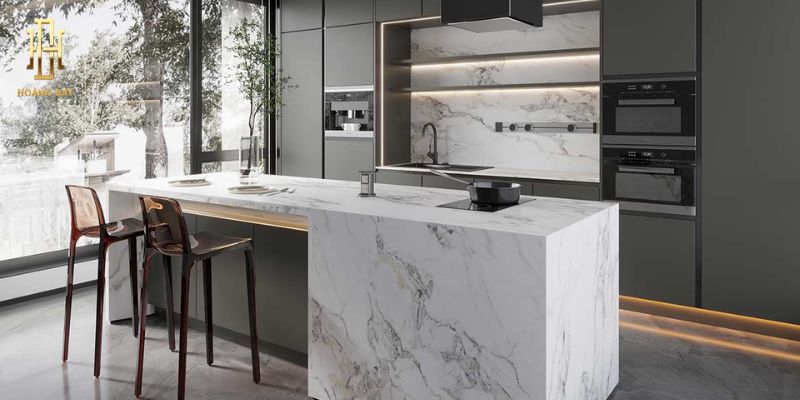 Khám phá 20+ mẫu tủ bếp nhôm kính sang trọng với thiết kế 3D 15 Tủ bếp nhôm kính vân đá marble