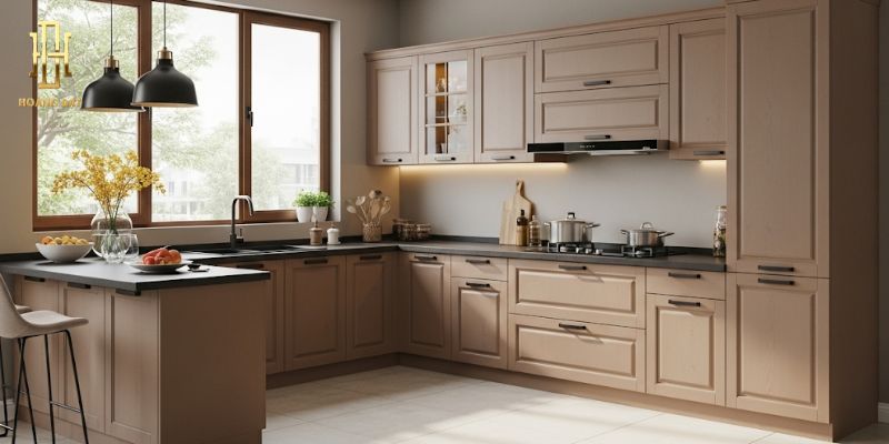 Top mẫu tủ bếp MDF phủ Melamine đẹp nhất năm 2025 6 Tủ bếp MDF phủ Melamine dáng chữ L