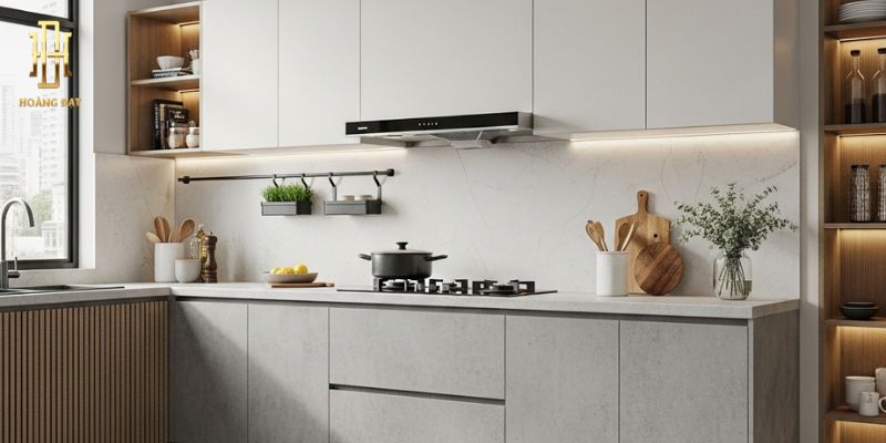 Top mẫu tủ bếp MDF phủ Melamine đẹp nhất năm 2025 9 Tủ bếp MDF phủ Melamine nhám giả xi măng độc đáo