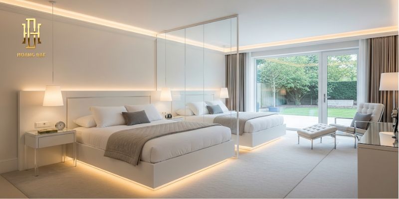 TOP 20 mẫu thiết kế phòng ngủ 2 giường tiết kiệm không gian 14 Giường đôi với vách kính cường lực
