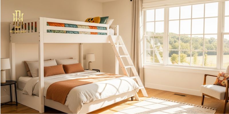 TOP 20 mẫu thiết kế phòng ngủ 2 giường tiết kiệm không gian 12 Mẫu thiết kế phòng ngủ giường 2 tầng cho bố mẹ và trẻ