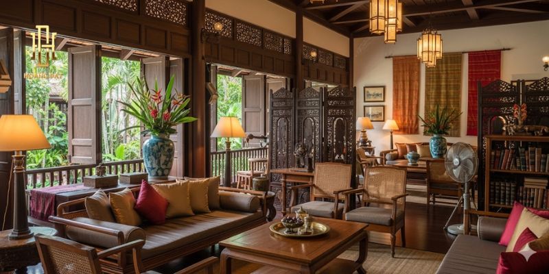 TOP 15 thiết kế nội thất biệt thự mái Thái đẹp cho gia chủ 8 Thiết kế nội thất biệt thự vườn mái Thái Indochine