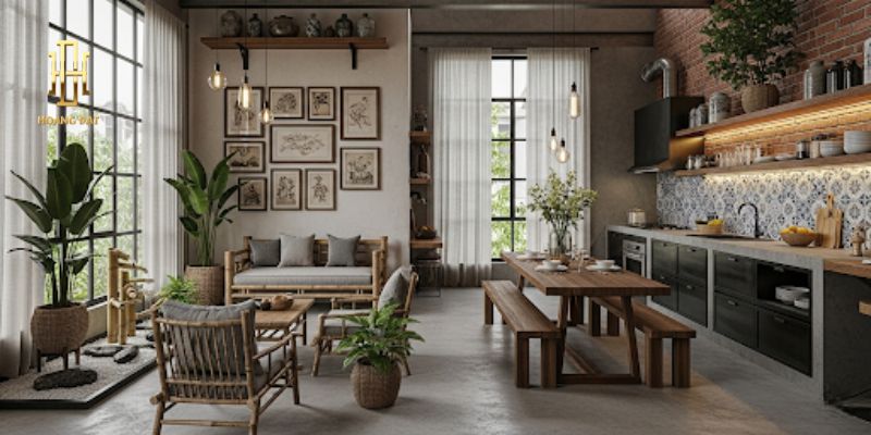 TOP 20 thiết kế nội thất nhà chữ L tiết kiệm không gian 12 Thiết kế nội thất nhà chữ L phong cách công nghiệp