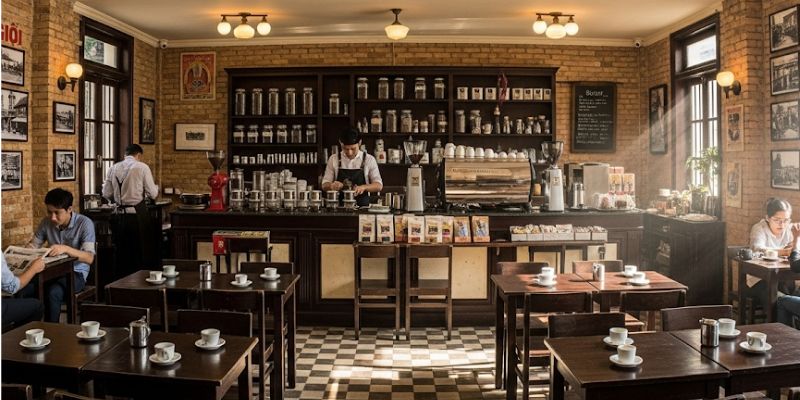 Tổng hợp 50+ mẫu thiết kế thi công quán cafe nhỏ đẹp phổ biến 9 Thiết kế thi công quán cafe nhỏ với phong cách retro
