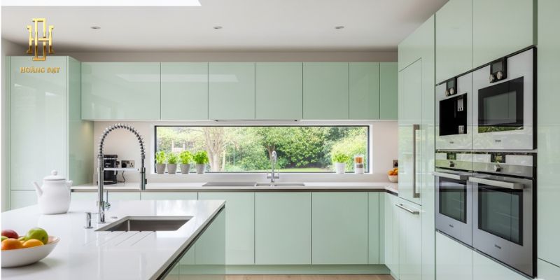 Tủ bếp nhựa Acrylic sang trọng, chống ẩm tốt nhất 2025 13 Tủ bếp nhựa Acrylic xanh pastel dịu nhẹ trẻ trung