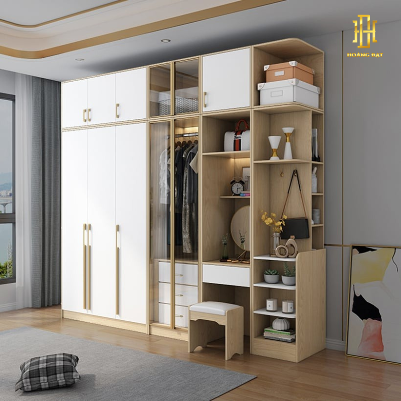 Tủ quần áo thiết kế thông minh, tối ưu từng góc nhỏ giúp căn phòng luôn gọn gàng và tinh tế.