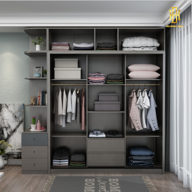 Tủ quần áo thiết kế thông minh, tối ưu từng góc nhỏ giúp căn phòng luôn gọn gàng và tinh tế.