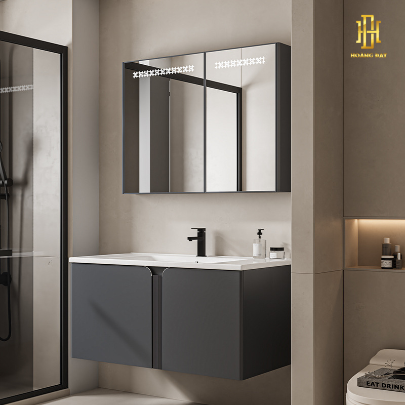 Tủ rửa mặt lavabo PVC chống nước tuyệt đối, thiết kế hiện đại mang lại không gian phòng tắm sang trọng và tiện nghi.