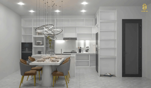 Bếp thiết kế tinh tế, mang đến không gian ấm áp, dễ thương và đầy cảm hứng cho mỗi bữa ăn.