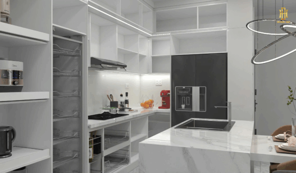 Bếp thiết kế tinh tế, mang đến không gian ấm áp, dễ thương và đầy cảm hứng cho mỗi bữa ăn.