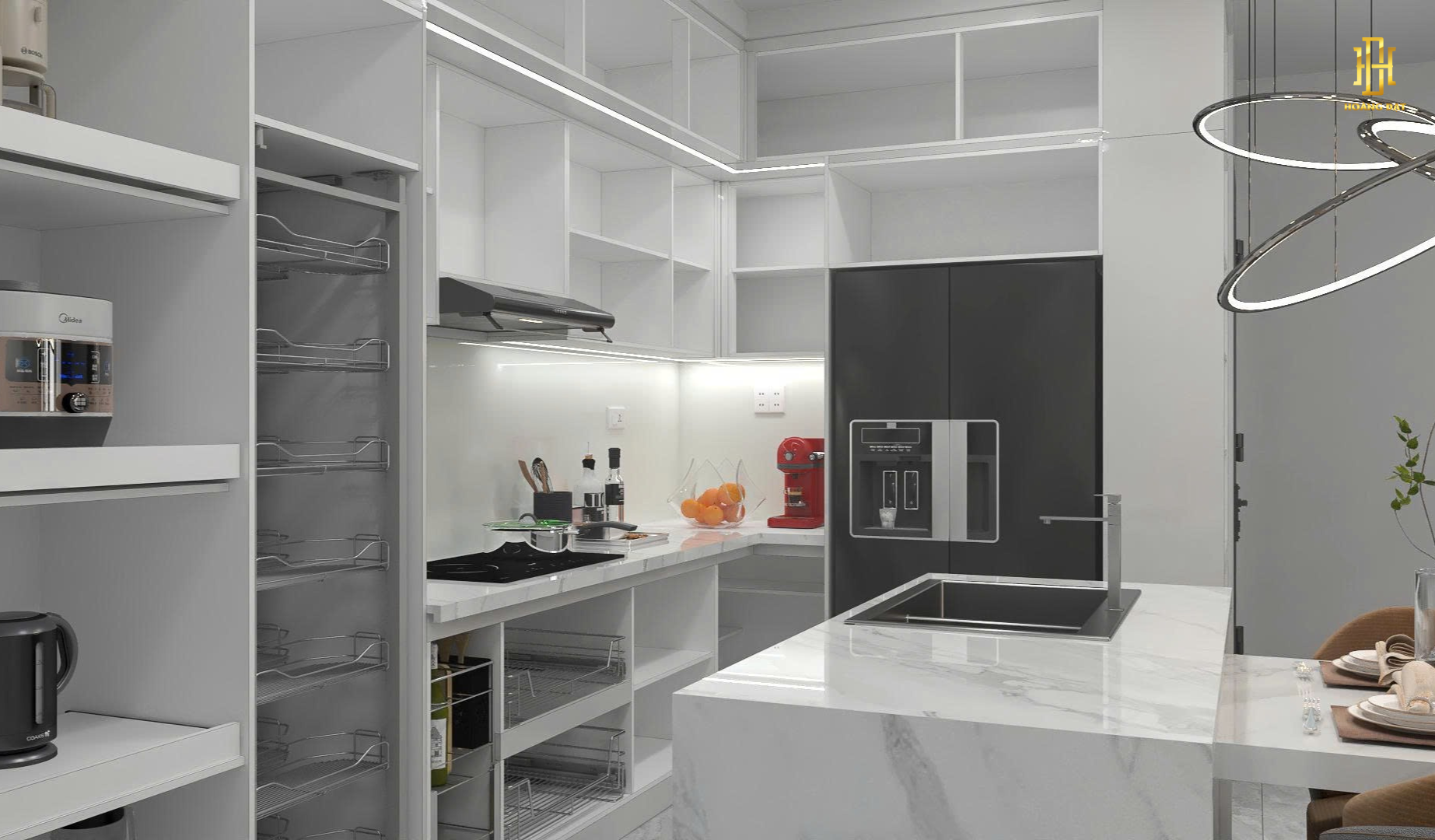 Tủ bếp nhựa cao cấp Hoàng Đạt – TBN002 8 Bếp thiết kế tinh tế, mang đến không gian ấm áp, dễ thương và đầy cảm hứng cho mỗi bữa ăn.