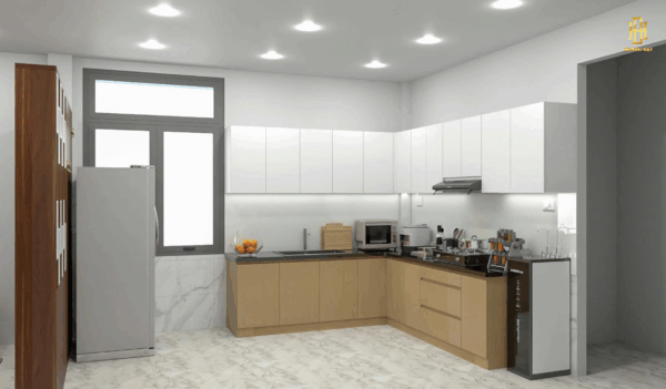 Bếp thiết kế tinh tế, mang đến không gian ấm áp, dễ thương và đầy cảm hứng cho mỗi bữa ăn.
