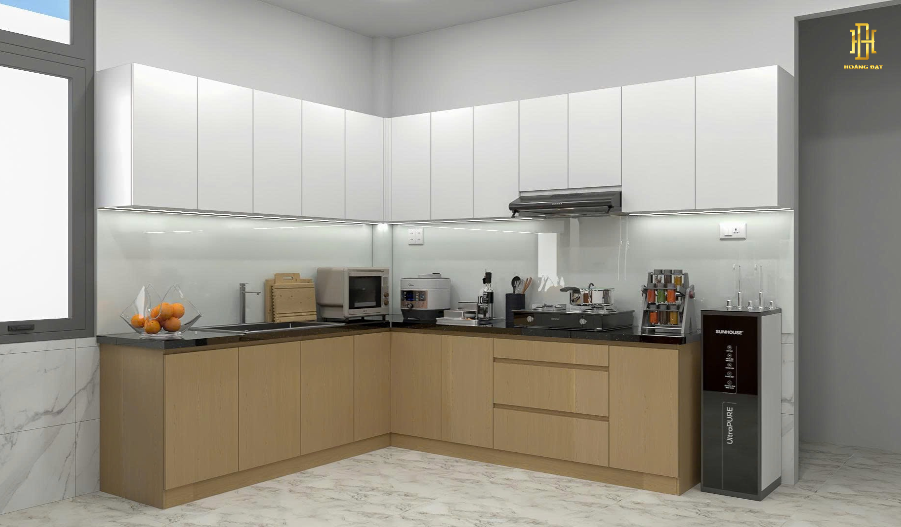 Tủ bếp nhựa cao cấp Hoàng Đạt - TBN001 10 Bếp thiết kế tinh tế, mang đến không gian ấm áp, dễ thương và đầy cảm hứng cho mỗi bữa ăn.