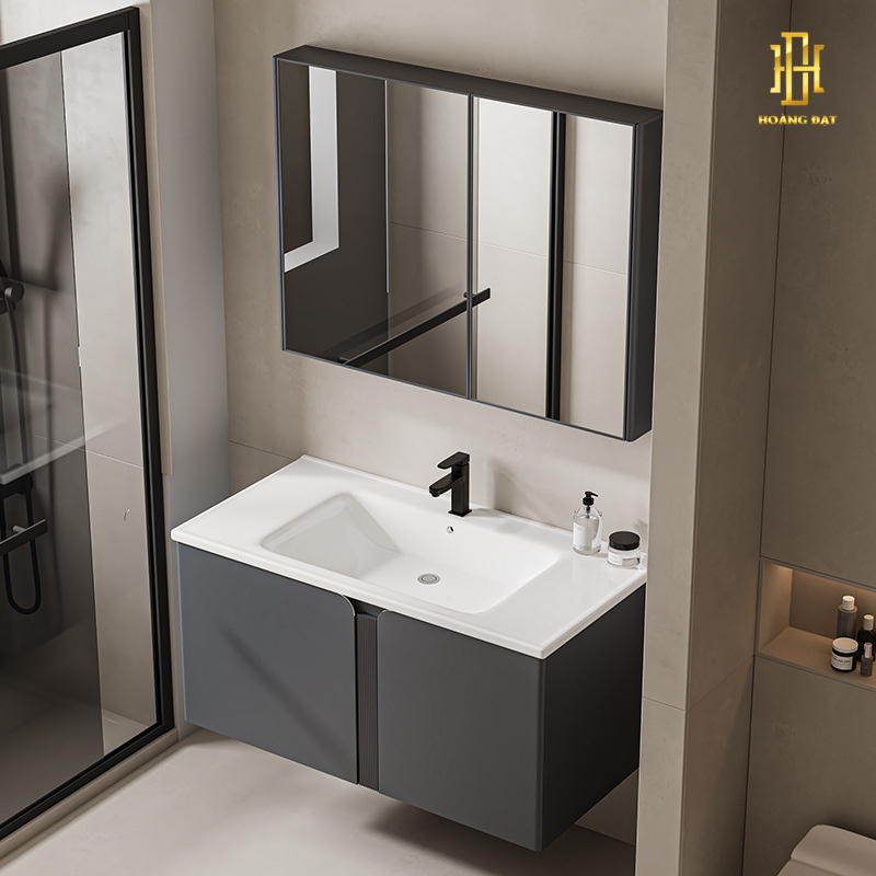 Tủ rửa mặt lavabo PVC chống nước tuyệt đối, thiết kế hiện đại mang lại không gian phòng tắm sang trọng và tiện nghi.