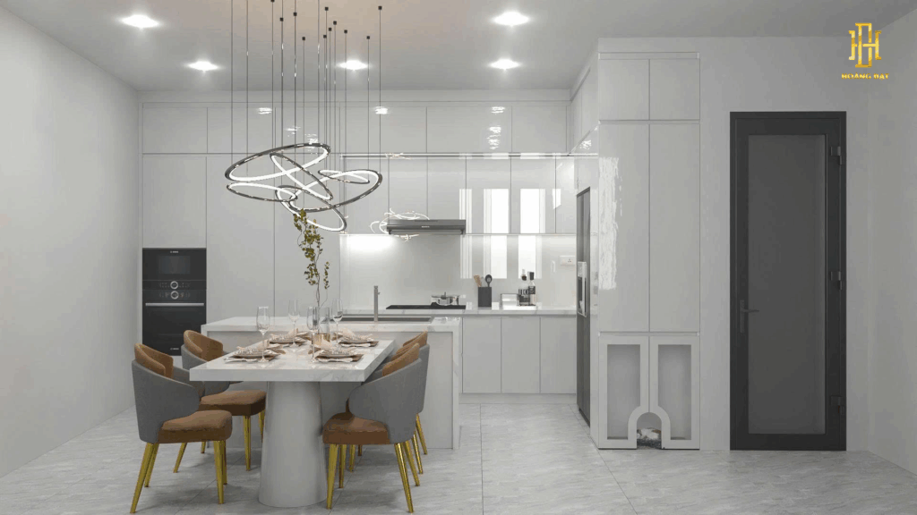 Thiết kế nội thất bếp màu trắng tinh khôi