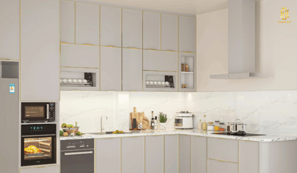 Bếp thiết kế tinh tế, mang đến không gian ấm áp, dễ thương và đầy cảm hứng cho mỗi bữa ăn.