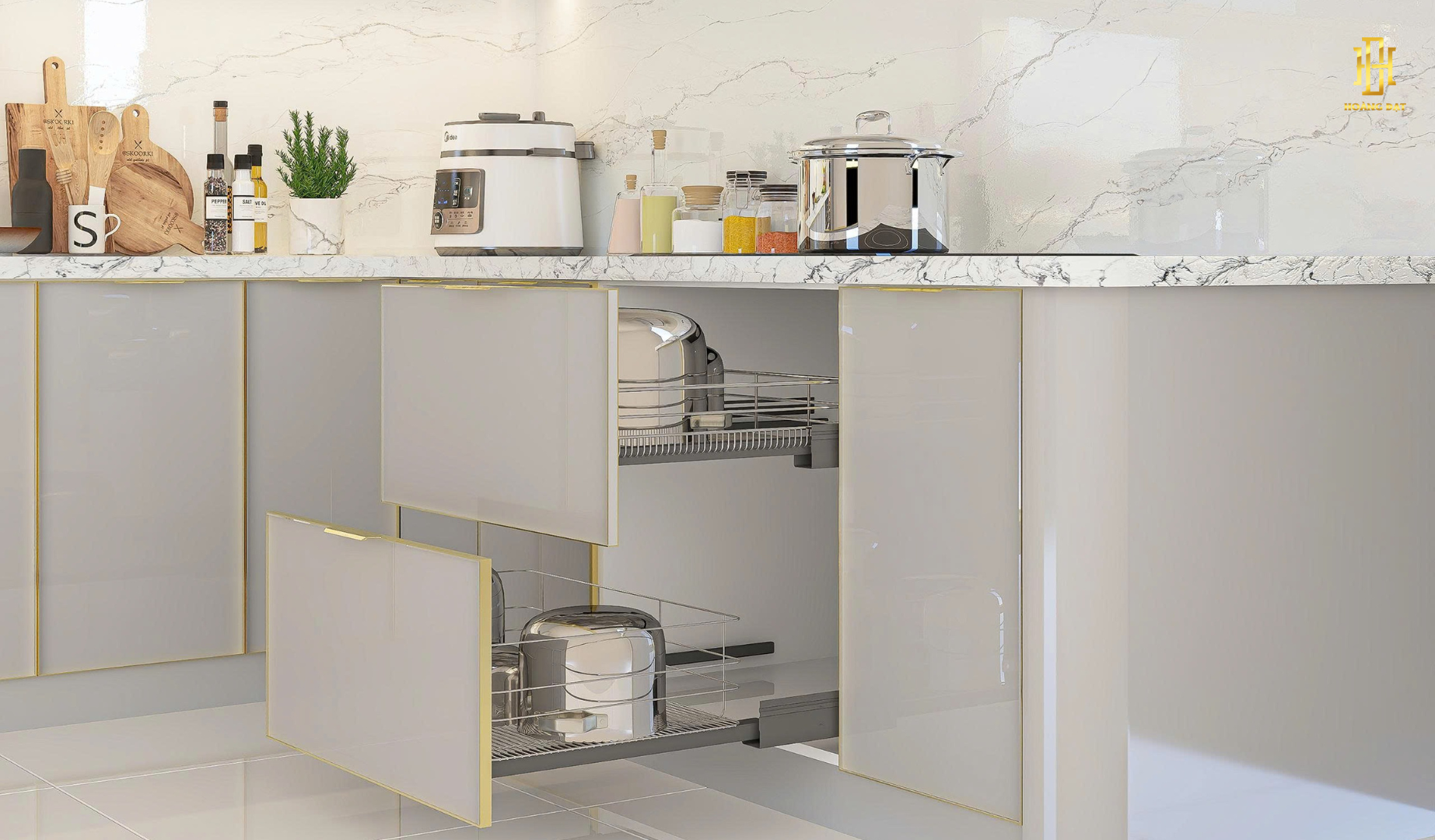 Tủ bếp nhựa cao cấp Hoàng Đạt - TBN005 9 Bếp thiết kế tinh tế, mang đến không gian ấm áp, dễ thương và đầy cảm hứng cho mỗi bữa ăn.