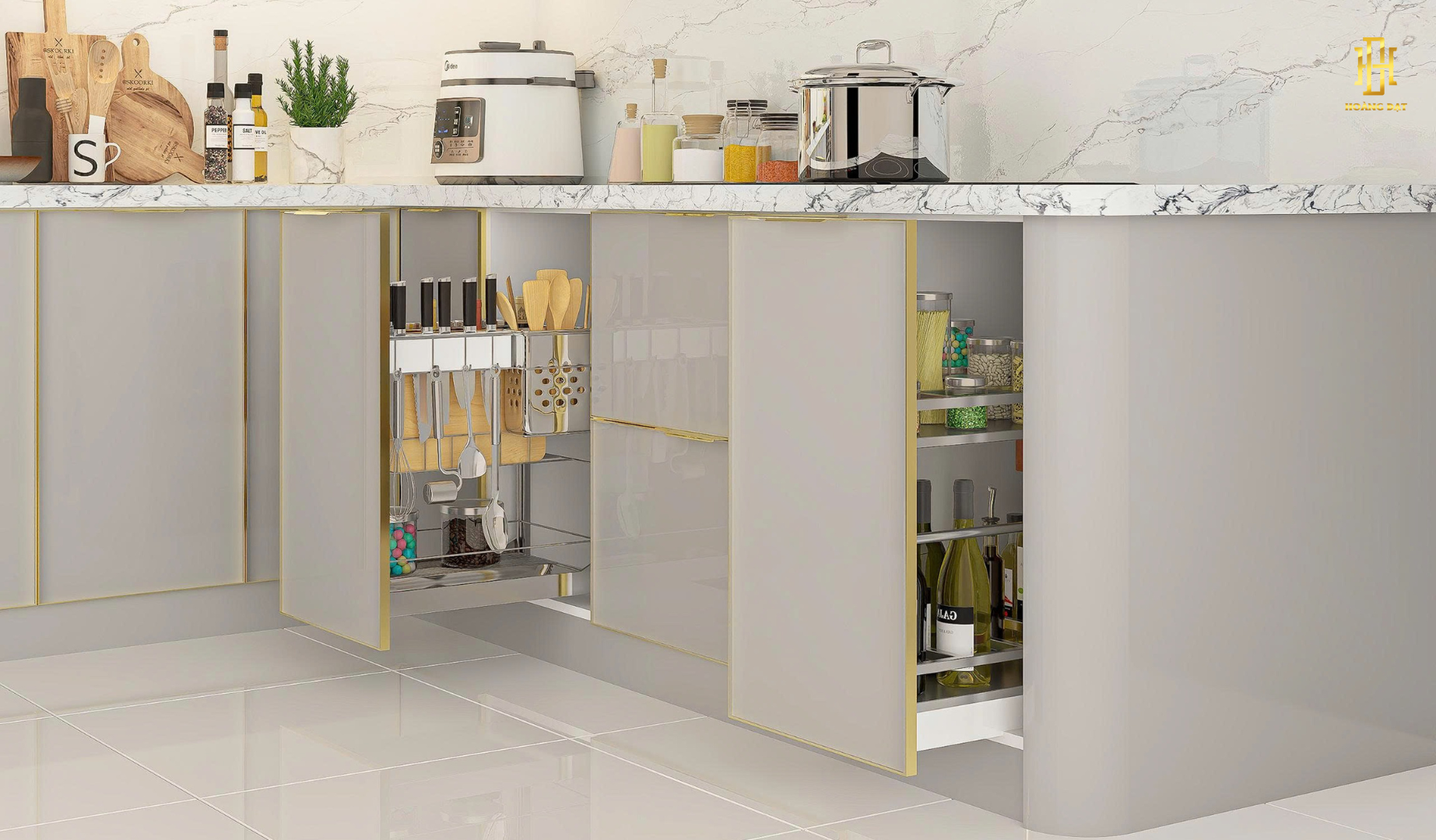 Tủ bếp nhựa cao cấp Hoàng Đạt - TBN005 10 Bếp thiết kế tinh tế, mang đến không gian ấm áp, dễ thương và đầy cảm hứng cho mỗi bữa ăn.